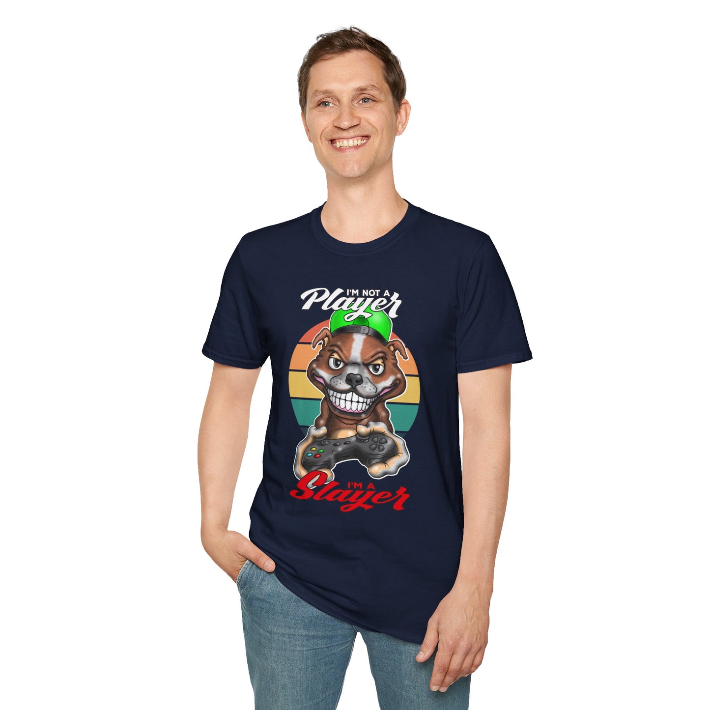I'm Not A Player I'm A Slayer T-Shirt — Gamer Retro Pit Bull Graphic Tee