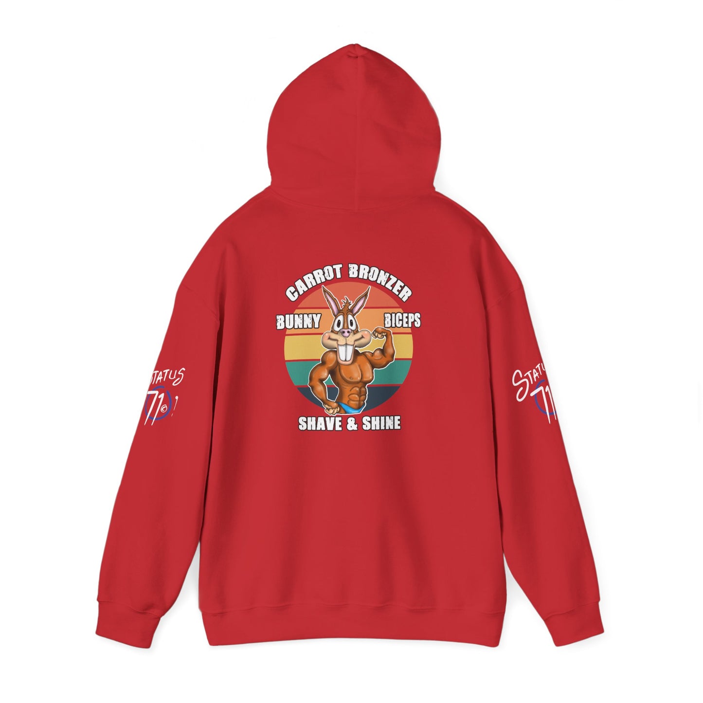 Funny 'Gym Bunny' Hoodie — Bunny Biceps & Carrot Bronzer Design