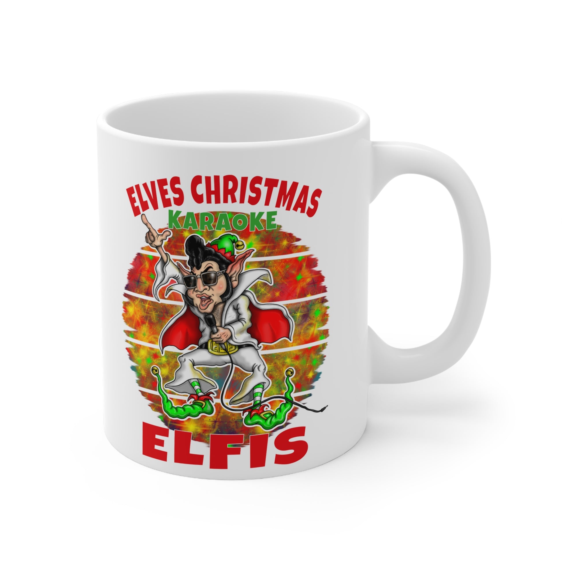 Christmas Mug — "Elfis" Karaoke Elf Ceramic Coffee Cup