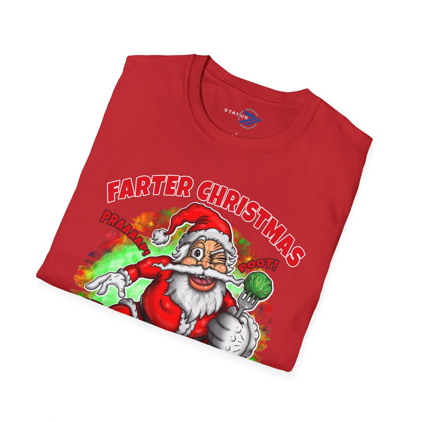 Funny Christmas T-Shirt — "Farter Christmas: No Sprout About It!" Santa Graphic Tee