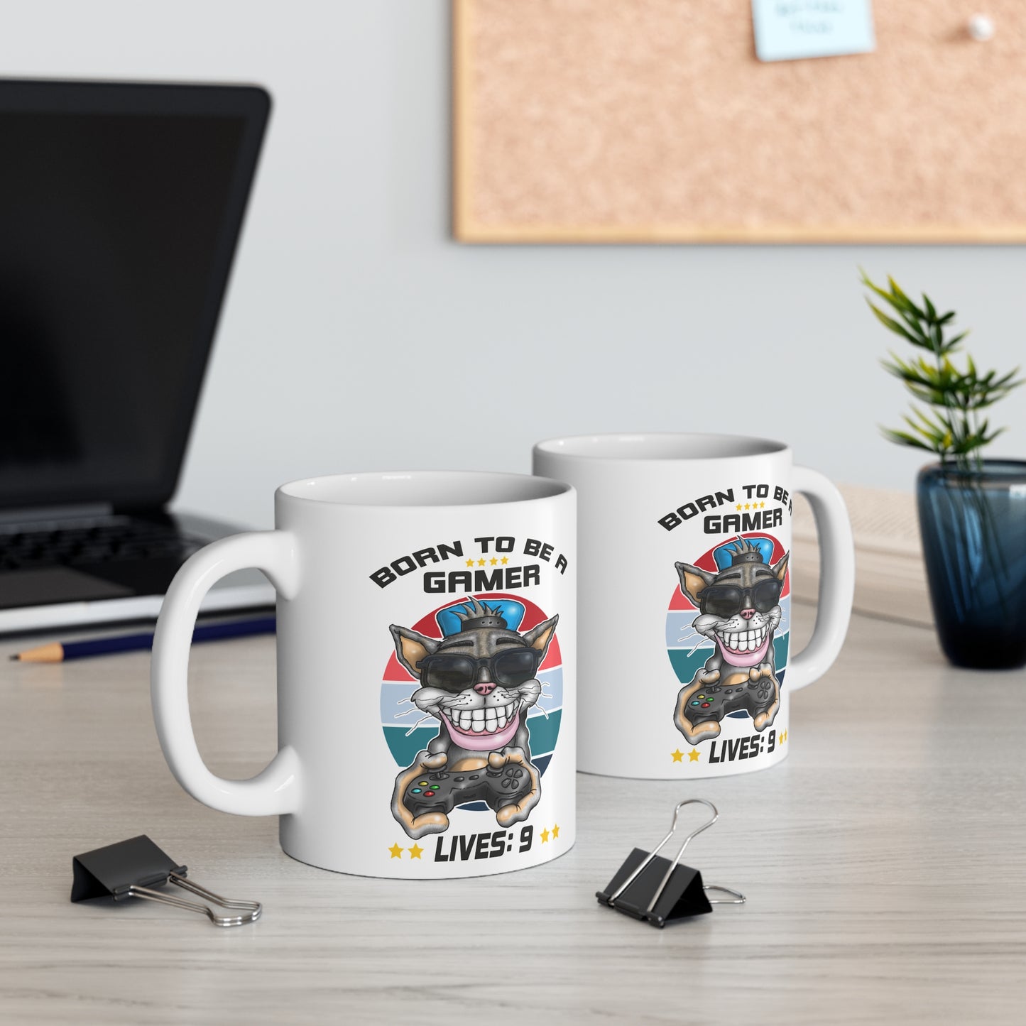 Gamer Cat Mug — "Born to Be a Gamer" 11oz Ceramic Coffee Cup