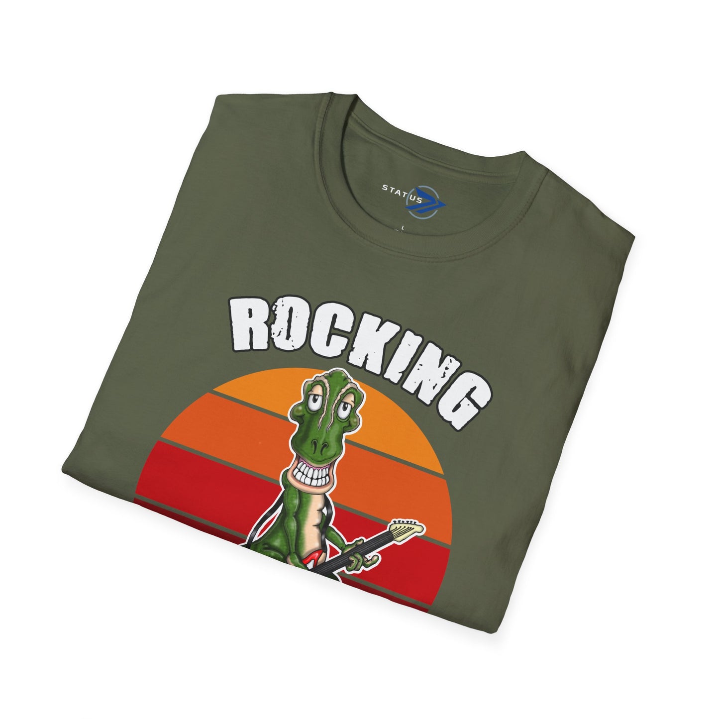 Rocking the Retired Life T-Shirt — Funny Retirement Guitar Dinosaur Tee