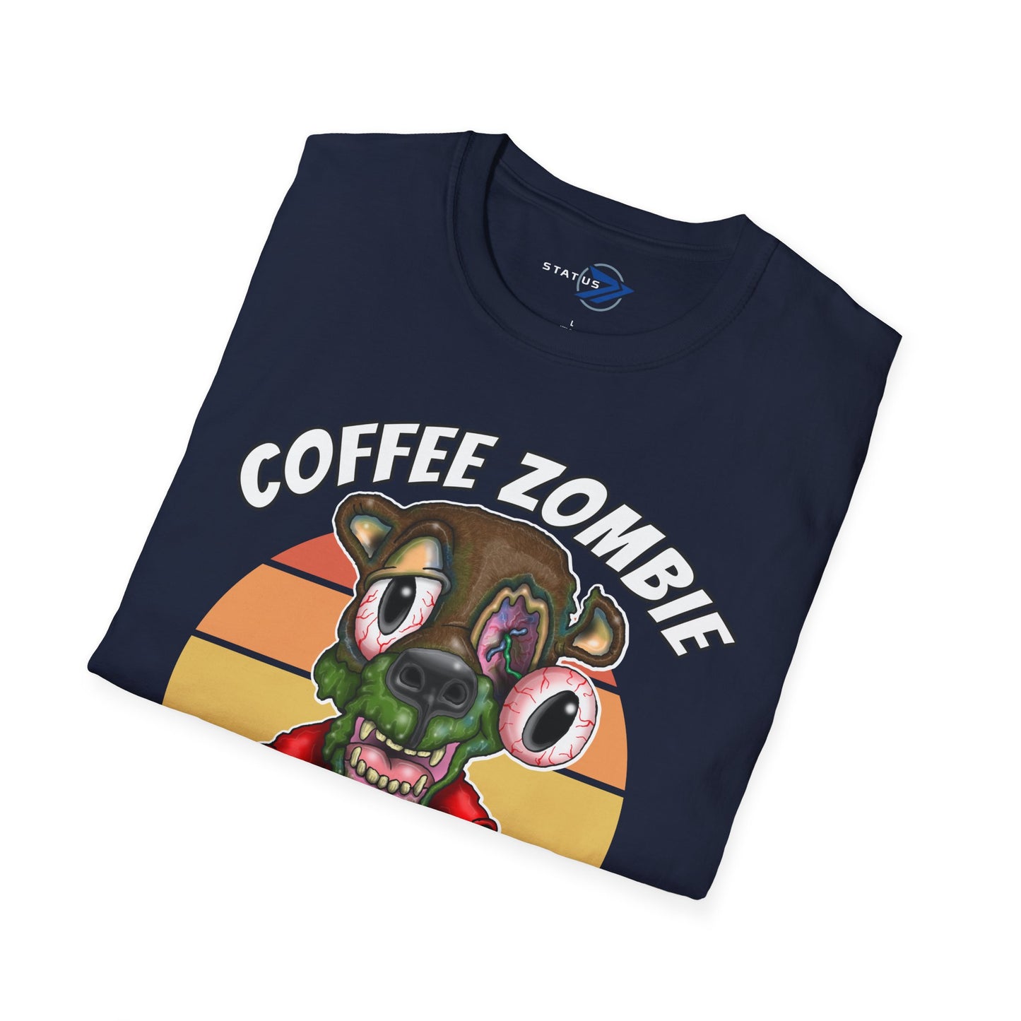 Coffee Zombie Bear T-Shirt — Retro Sunrise Coffee Lover Tee