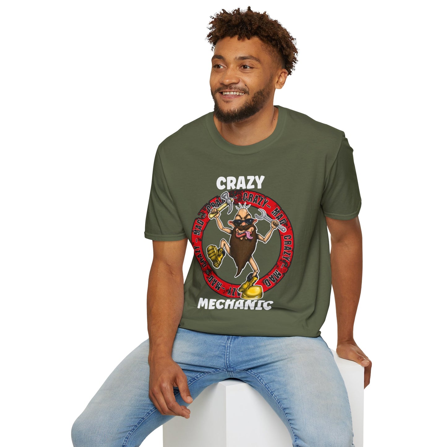 Crazy Mechanic T-Shirt — Funny Wrench Cartoon Tee for Auto Technicians