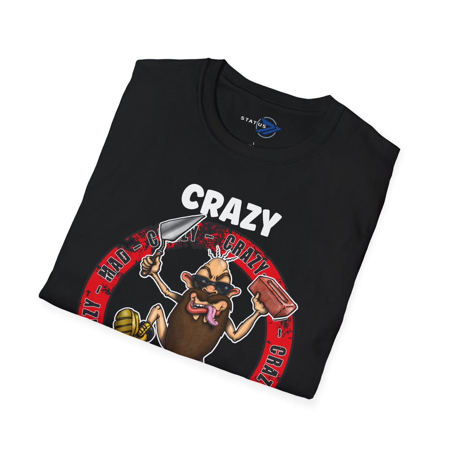 Crazy Builder T-Shirt — Funny Construction Worker Hardhat Mascot Tee