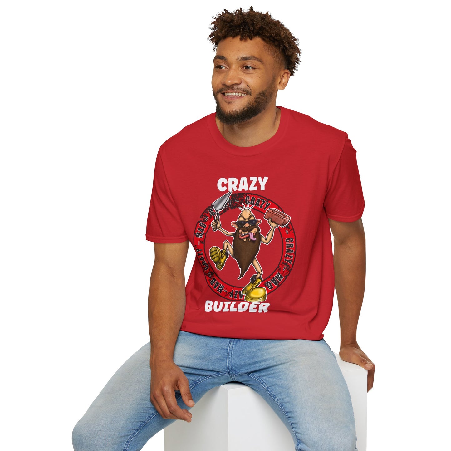 Crazy Builder T-Shirt — Funny Construction Worker Hardhat Mascot Tee