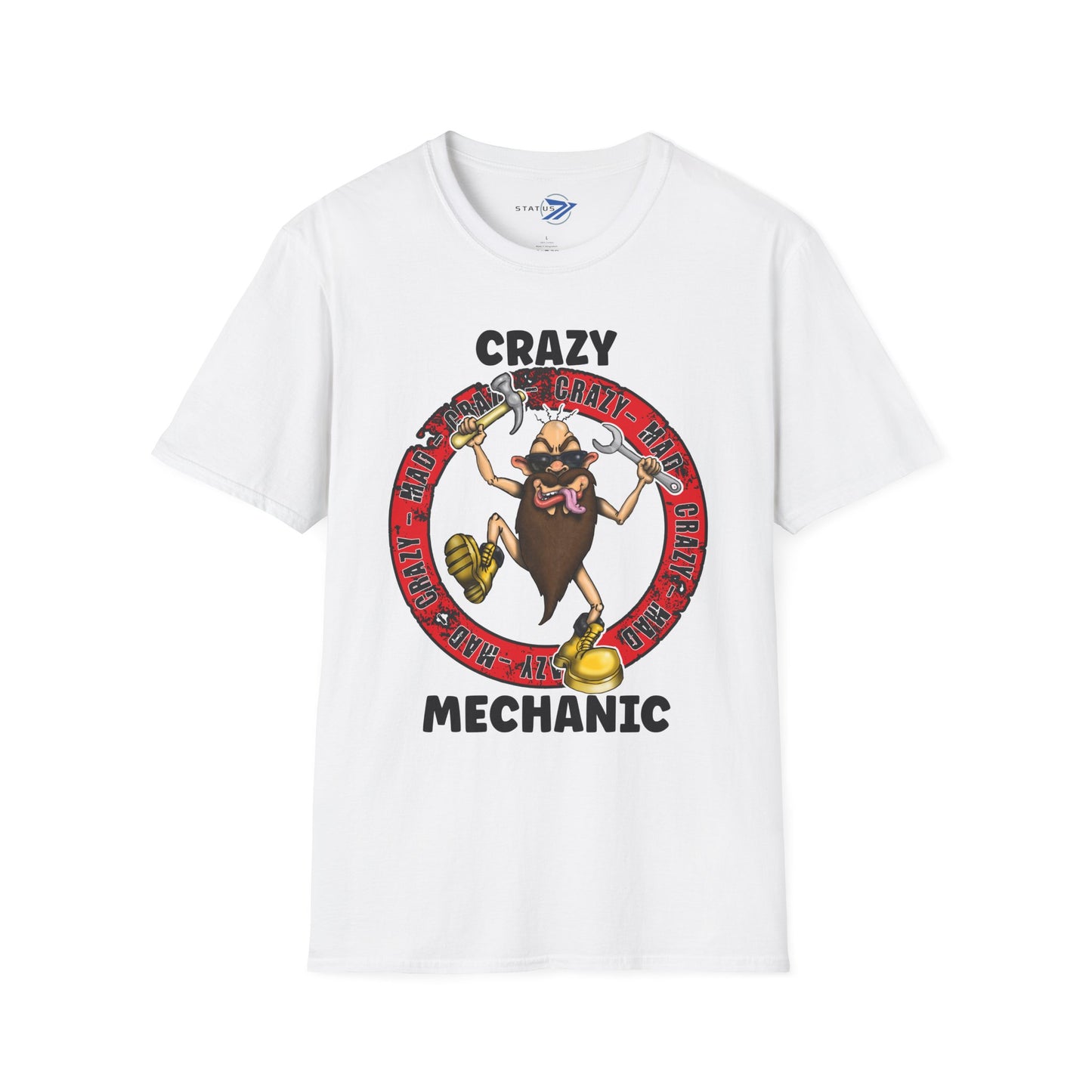 Crazy Mechanic T-Shirt — Funny Wrench Cartoon Tee for Auto Technicians
