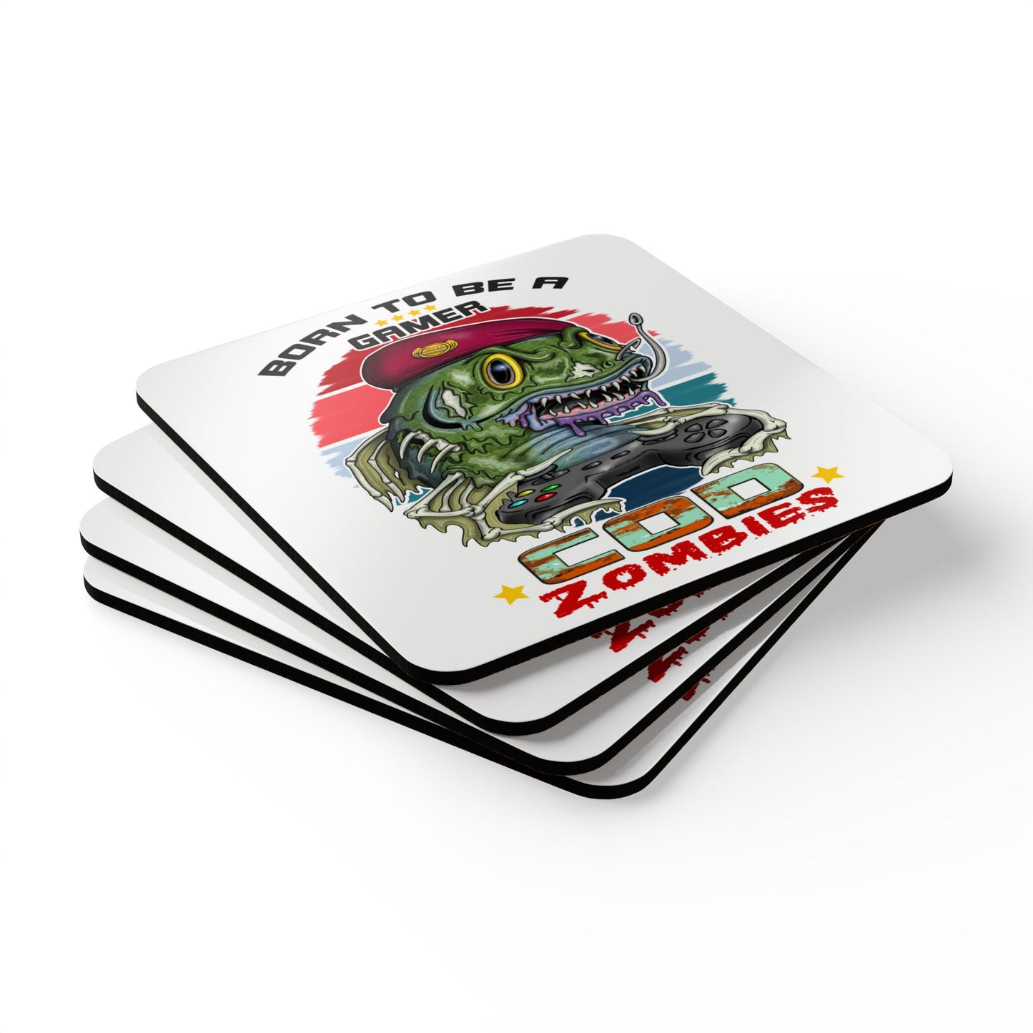 Gamer COD Zombies Corkwood Coaster Set — 'Born to Be a Gamer' Video Game Drink Coasters