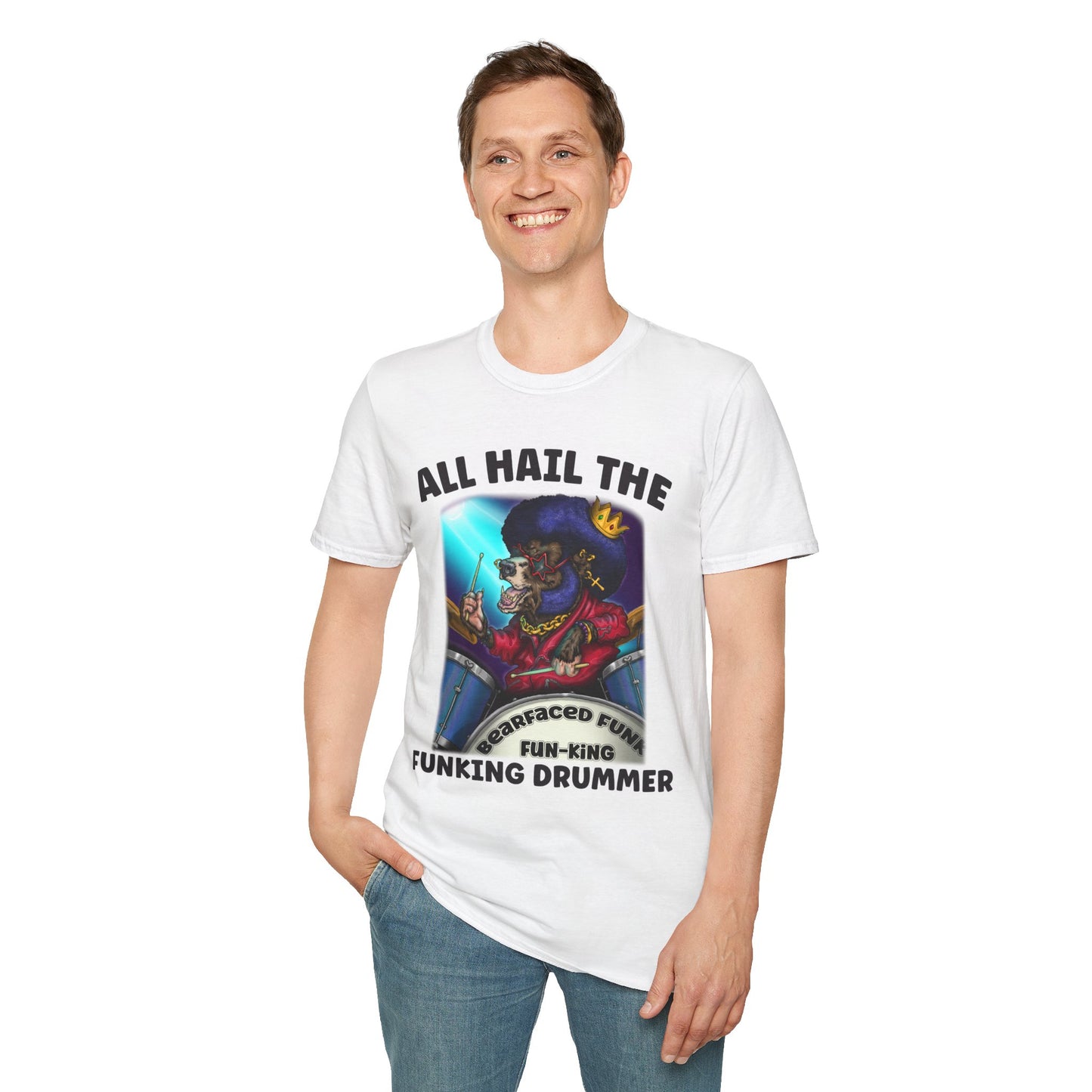 All Hail the Funking Drummer T-Shirt — Retro Funk Drum King Graphic Tee