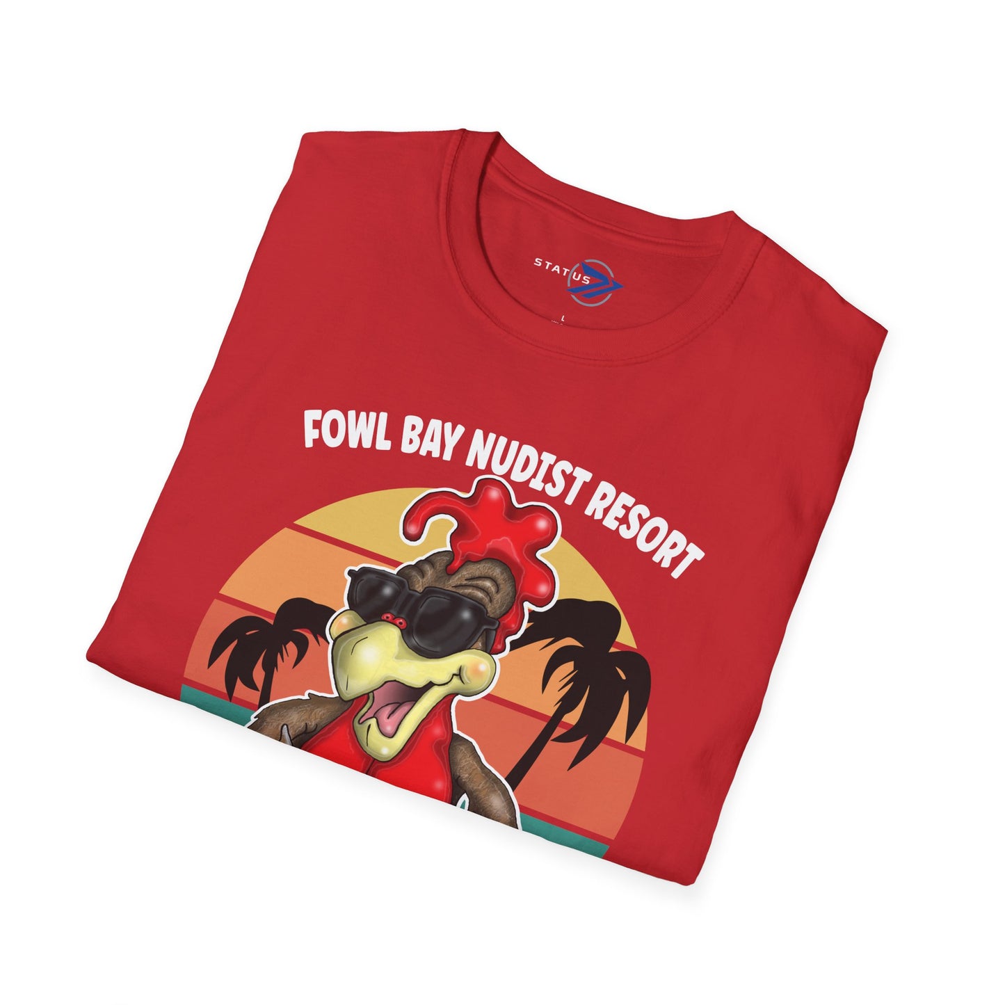 T-Shirt – Fowl Bay Nudist Resort Rooster Graphic Tee (Where All the Cocks Hang Out!)