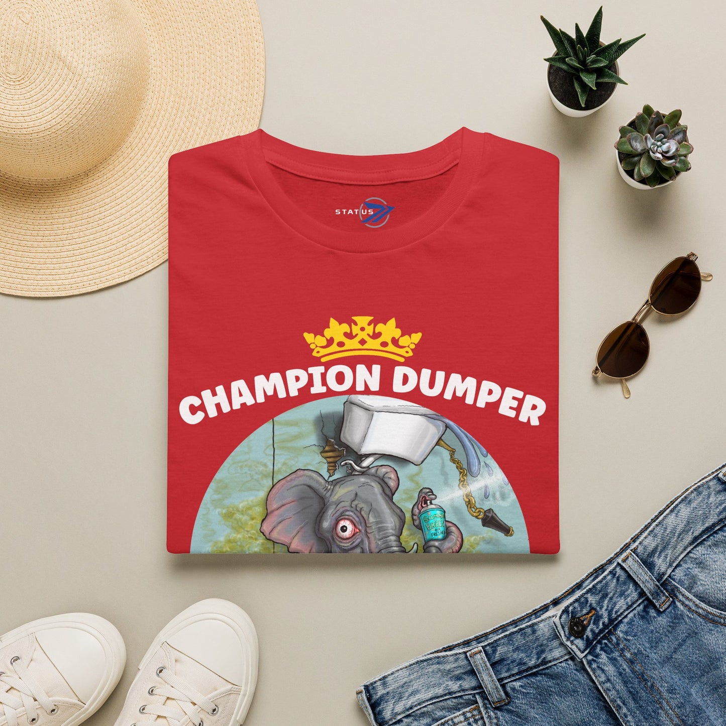 Champion Dumper T-Shirt — Funny Novelty Elephant 'Making a Splash' Tee