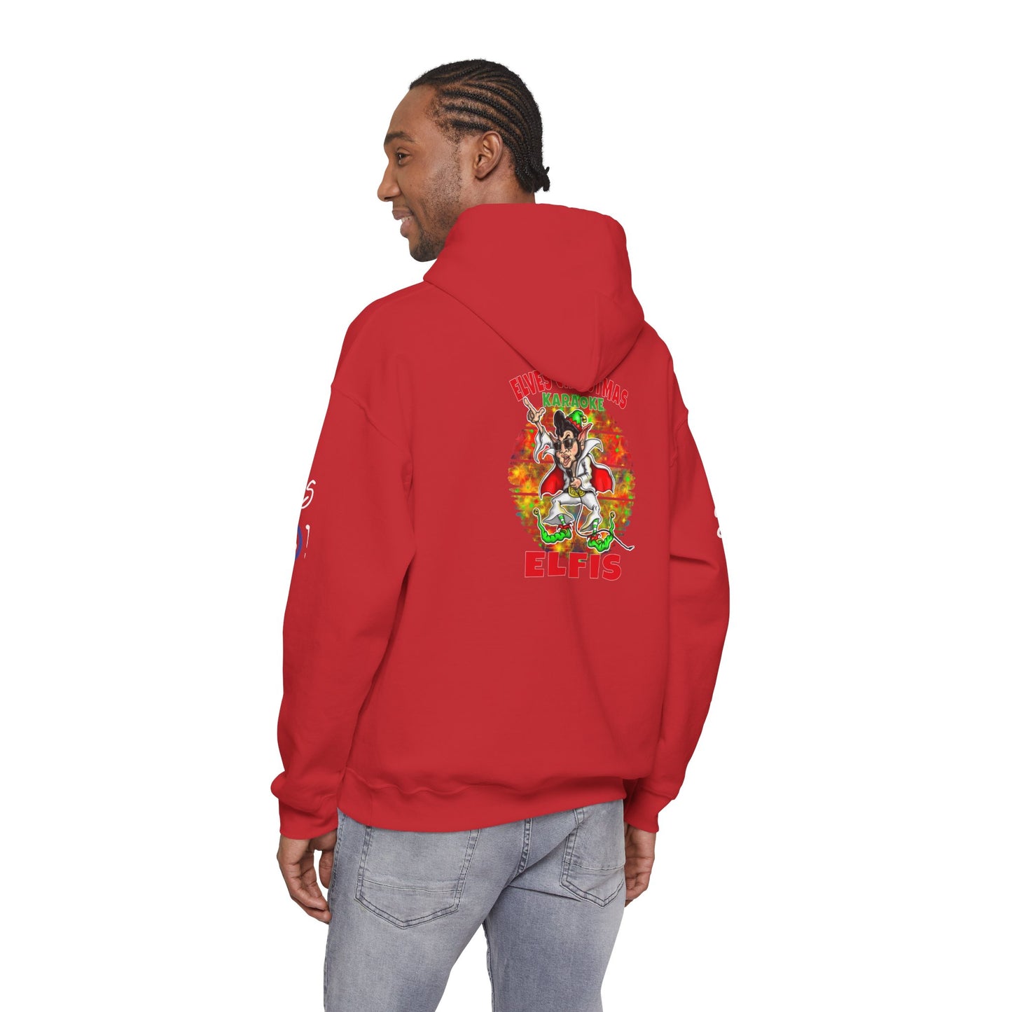Christmas Elfis rock 'n' roll Elf Hoodie — “Elves karaoke party” Funny Holiday Pullover