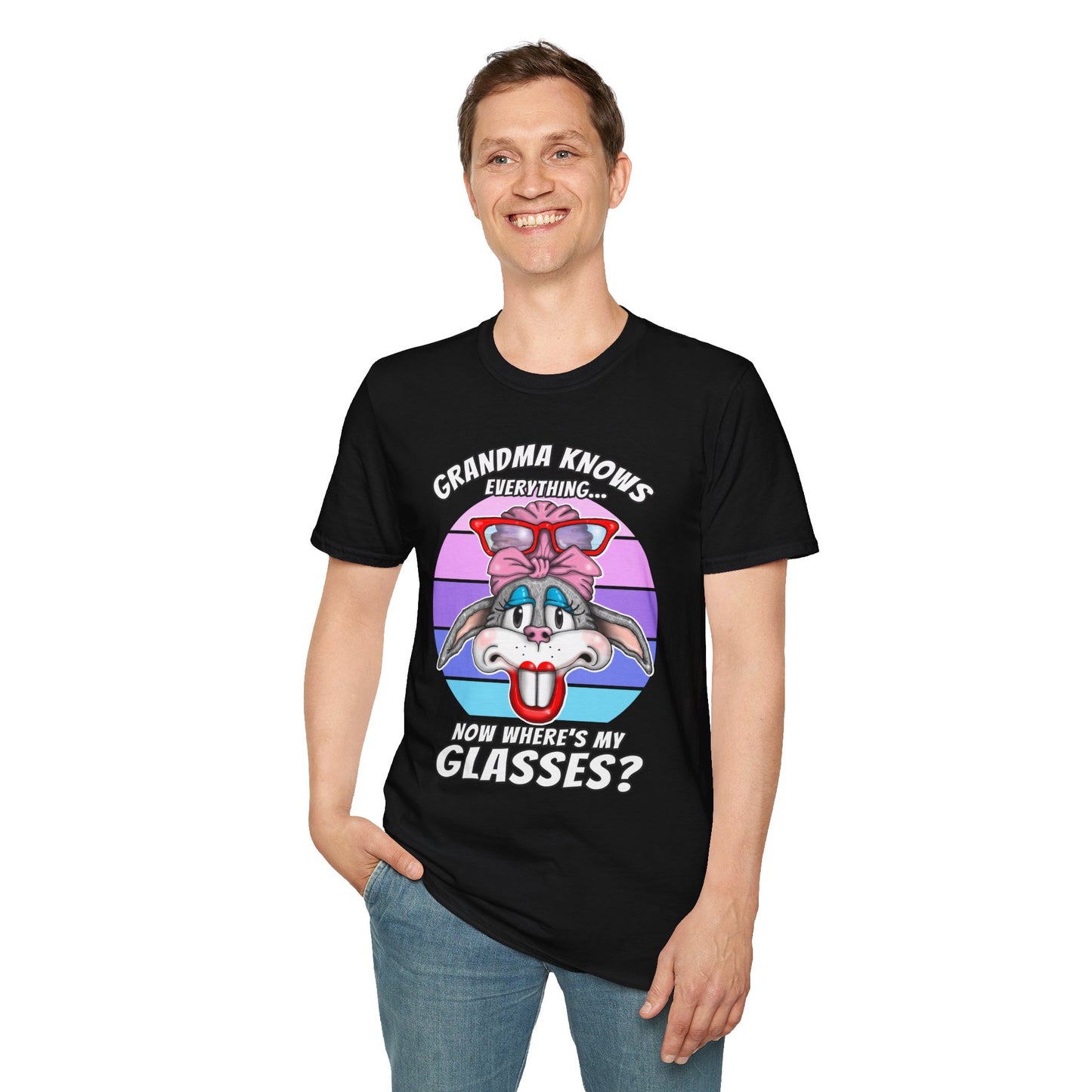 Grandma Knows Everything T-Shirt — Cute Bunny 'Now Where's My Glasses?' Gift