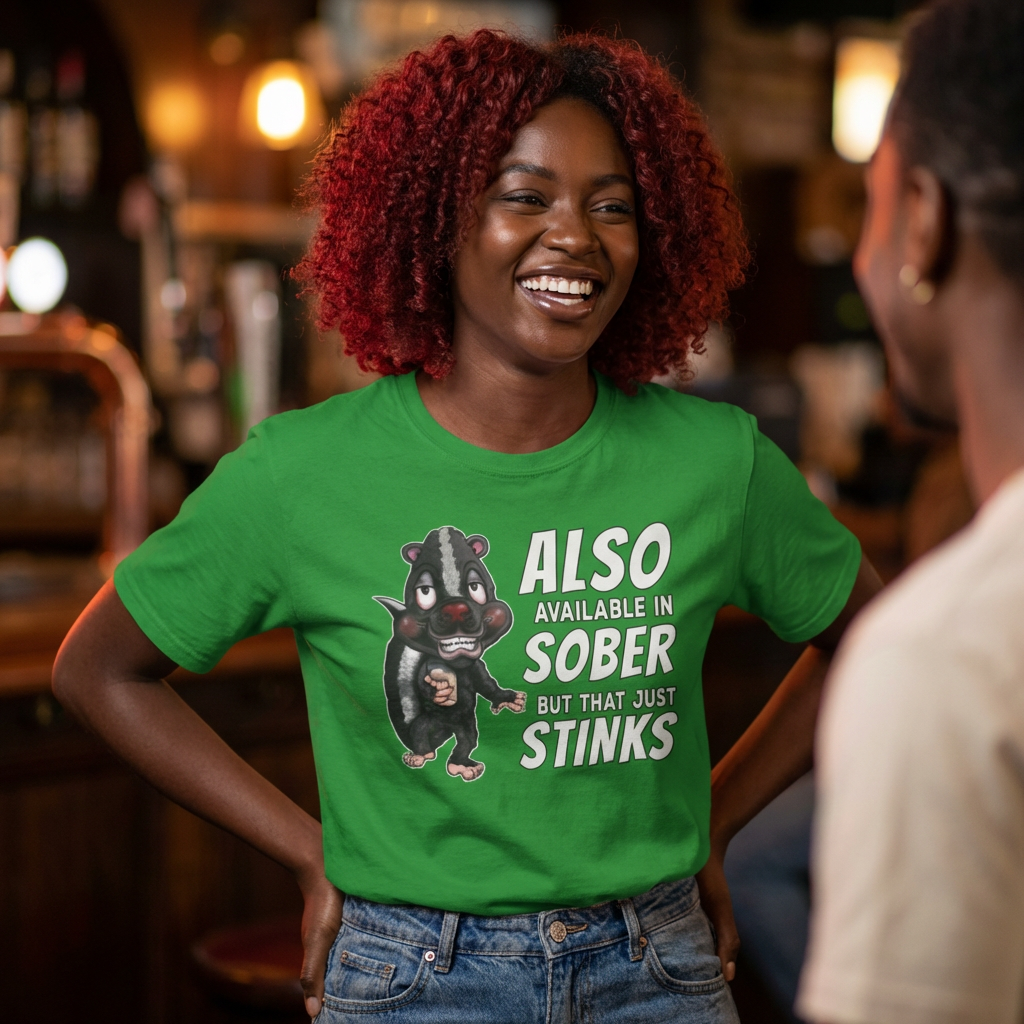T-Shirt — Funny Skunk Design “Also Available in Sober But That Just Stinks”