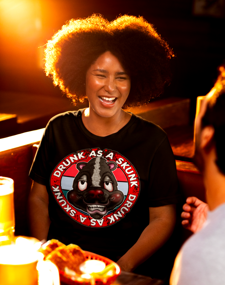 Drunk as a Skunk Graphic T-Shirt — Funny Skunk Cartoon Tee