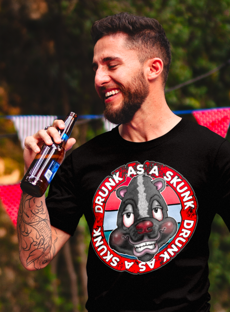Drunk as a Skunk Graphic T-Shirt — Funny Skunk Cartoon Tee