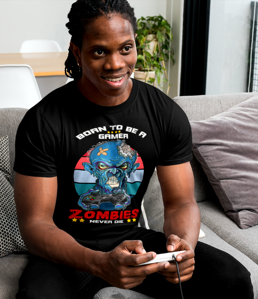 Zombie Gamer T-Shirt — "Born to Be a Gamer" Retro Horror Tee