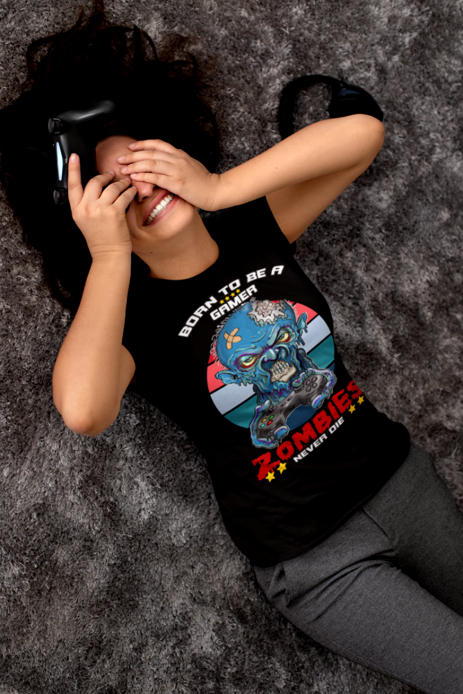 Zombie Gamer T-Shirt — "Born to Be a Gamer" Retro Horror Tee
