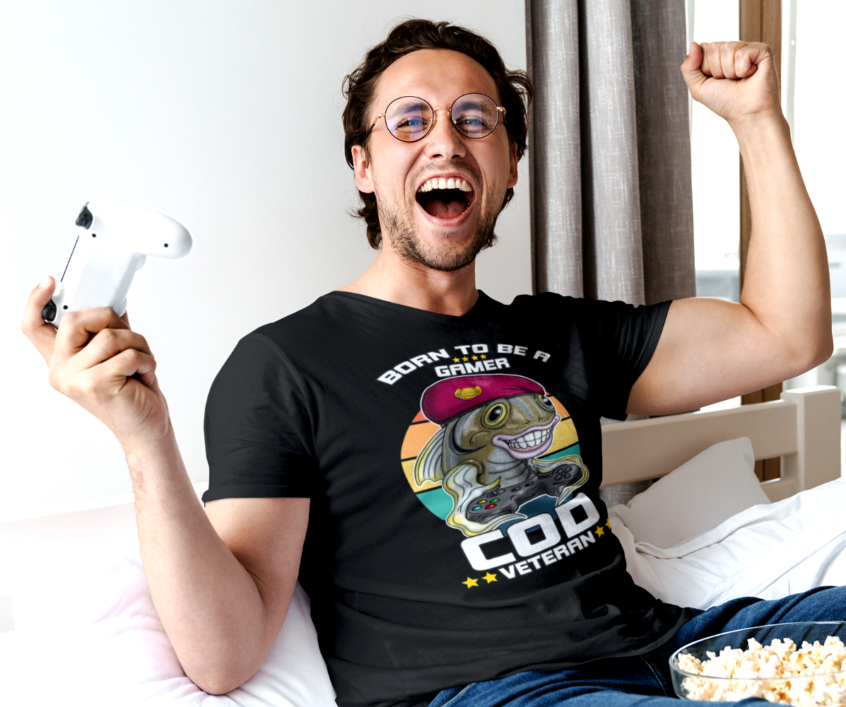 COD Veteran Gamer T-Shirt — "Born to Be a Gamer" Funny Fish Controller Tee