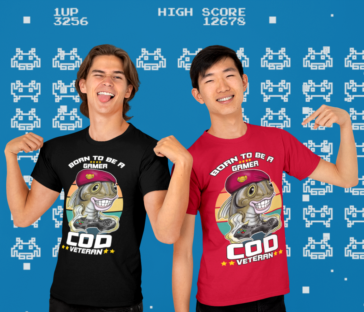 COD Veteran Gamer T-Shirt — "Born to Be a Gamer" Funny Fish Controller Tee
