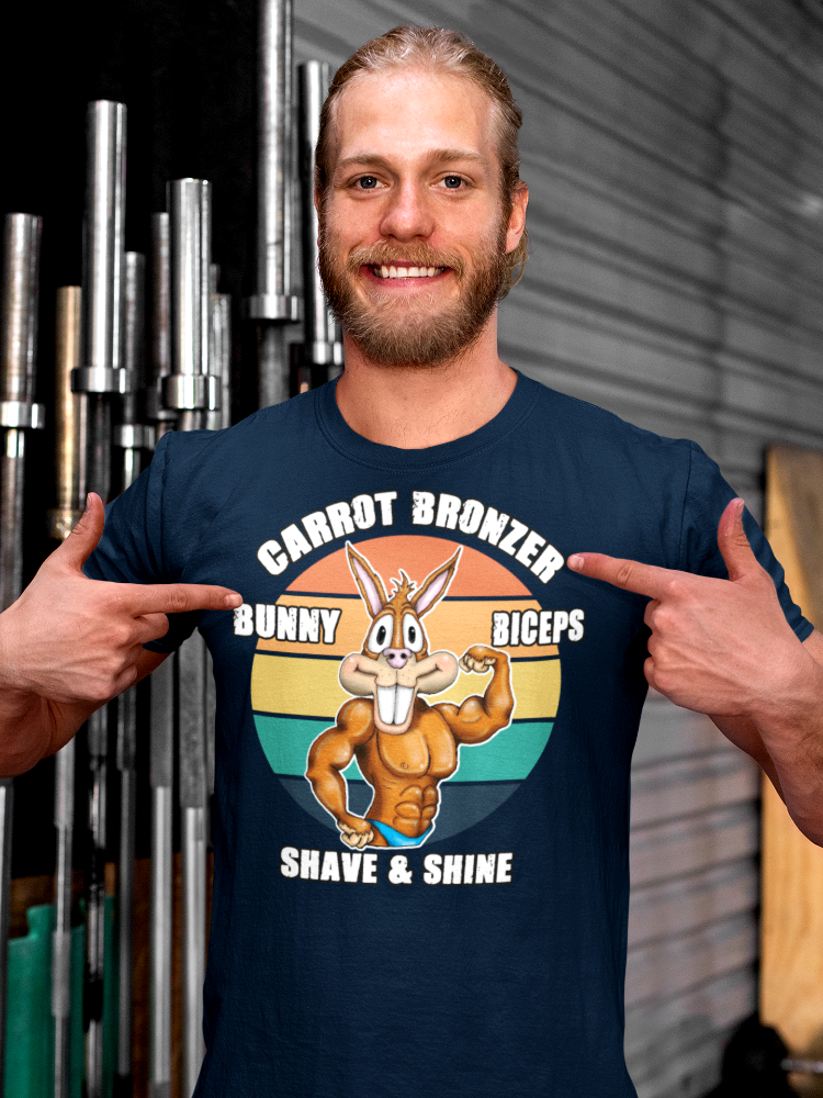 Carrot Bronzer Bunny Biceps T-Shirt — Funny Easter Fitness Graphic Tee