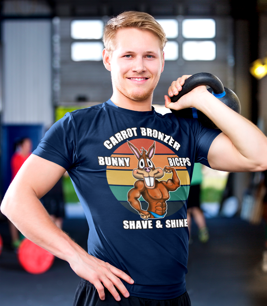 Carrot Bronzer Bunny Biceps T-Shirt — Funny Easter Fitness Graphic Tee
