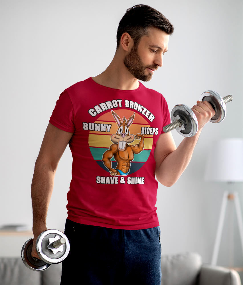 Carrot Bronzer Bunny Biceps T-Shirt — Funny Easter Fitness Graphic Tee