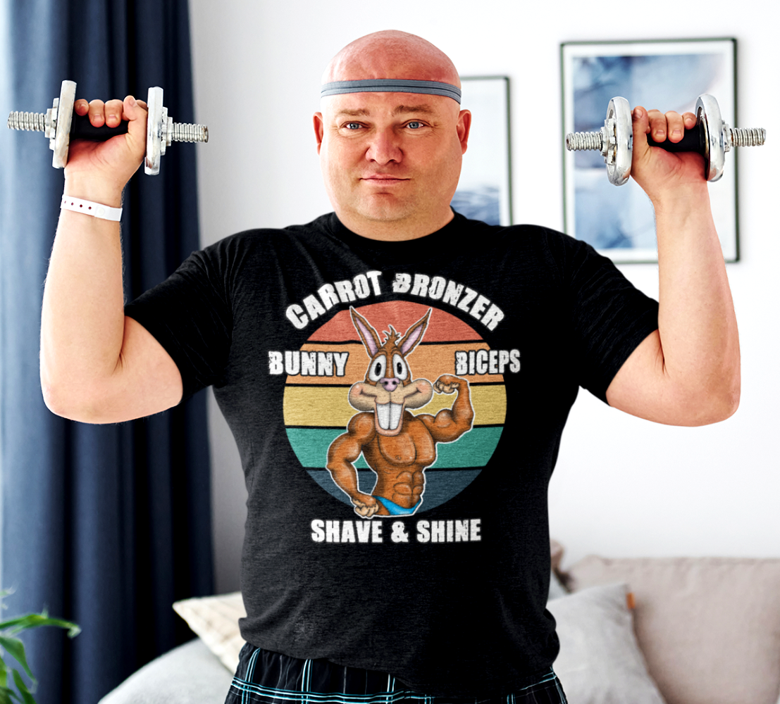 Carrot Bronzer Bunny Biceps T-Shirt — Funny Easter Fitness Graphic Tee