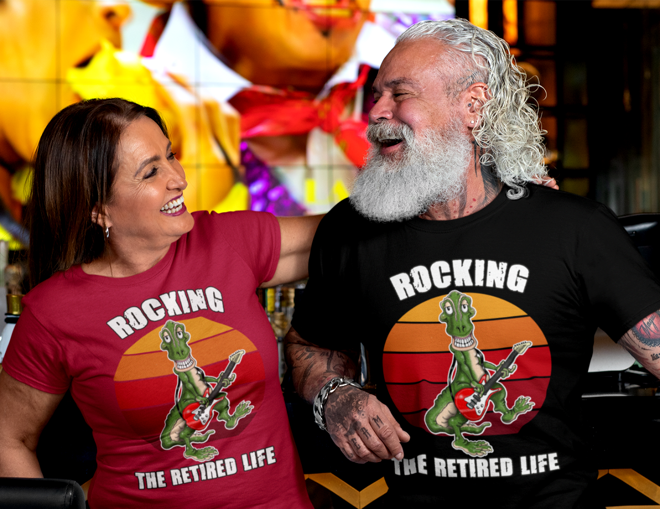 Rocking the Retired Life T-Shirt — Funny Retirement Guitar Dinosaur Tee