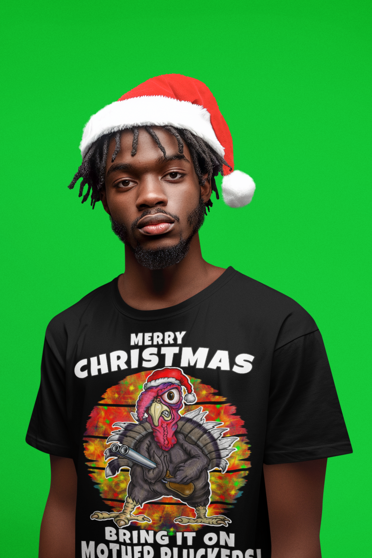Christmas Turkey T-Shirt — “Merry Christmas, Bring It On Mother Pluckers!” Funny Holiday Tee