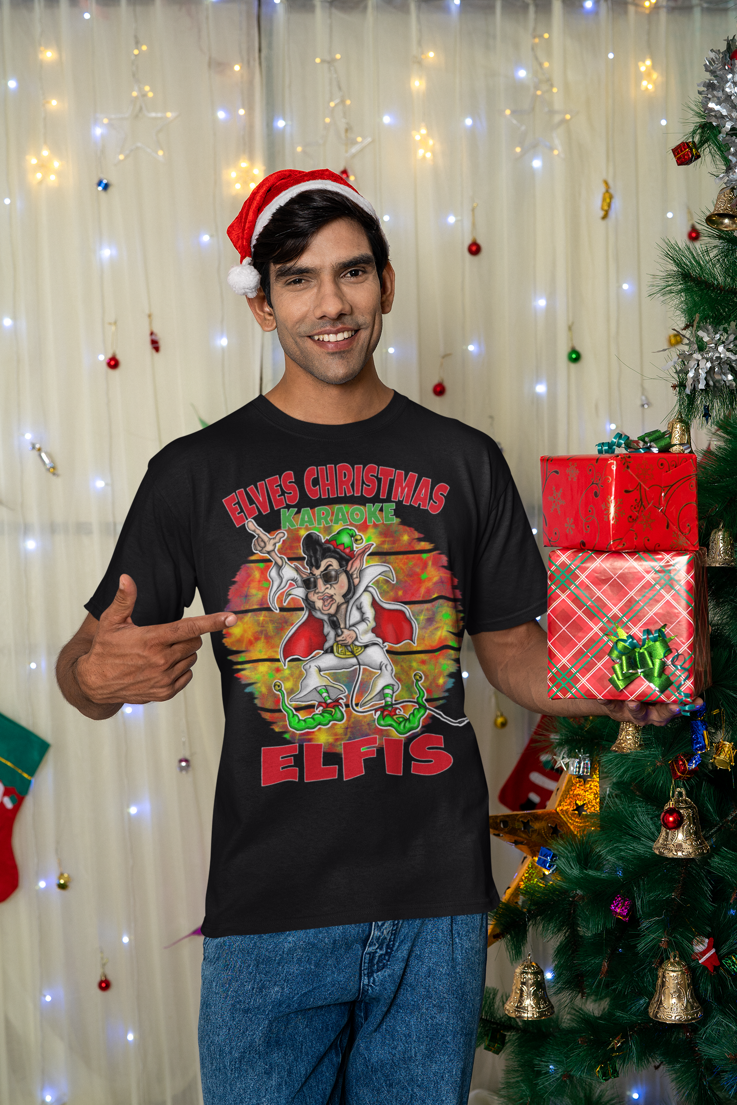 Elfis Christmas T-Shirt — 'Elves Christmas Karaoke' Retro Holiday Tee