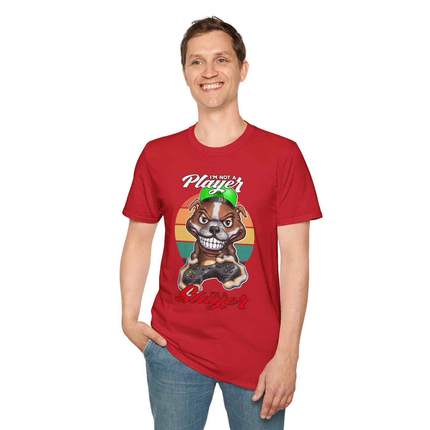I'm Not A Player I'm A Slayer T-Shirt — Gamer Retro Pit Bull Graphic Tee