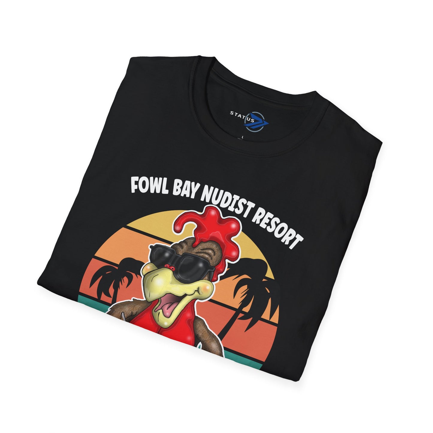 T-Shirt – Fowl Bay Nudist Resort Rooster Graphic Tee (Where All the Cocks Hang Out!)