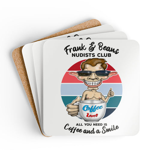 Cork Coaster - "Frank & Beans Nudists Club" Coffee Lover Corkwood Coaster Set