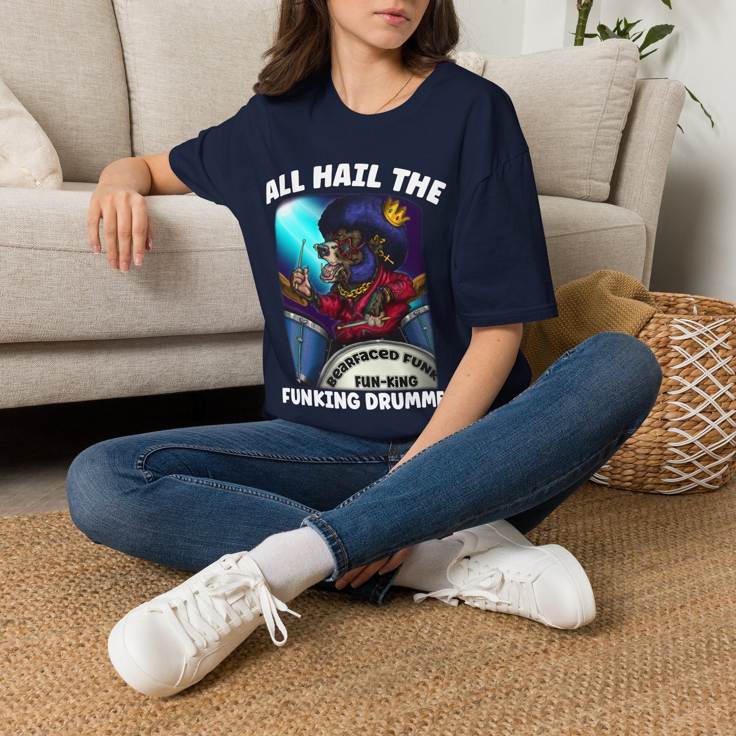 All Hail the Funking Drummer T-Shirt — Retro Funk Drum King Graphic Tee