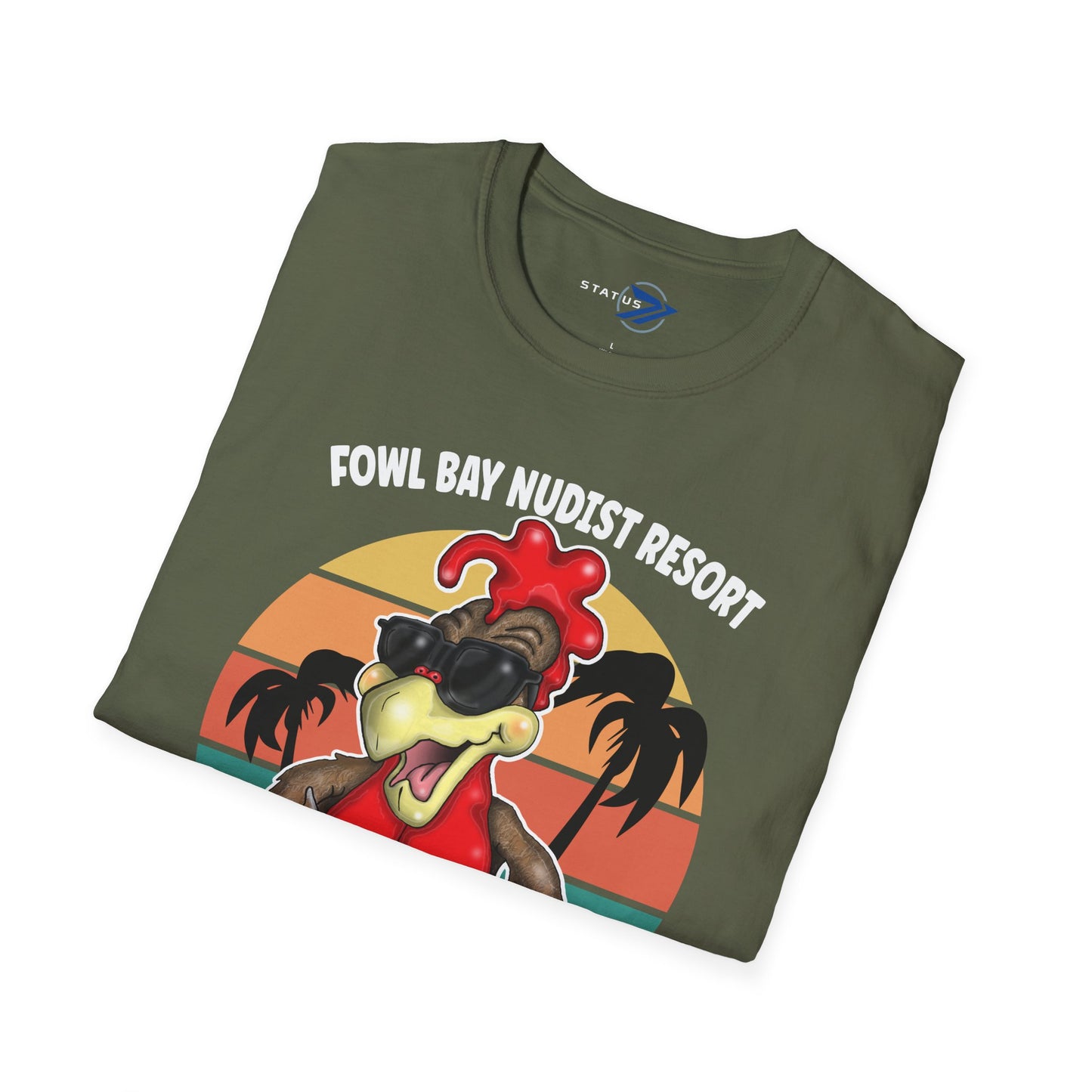 T-Shirt – Fowl Bay Nudist Resort Rooster Graphic Tee (Where All the Cocks Hang Out!)