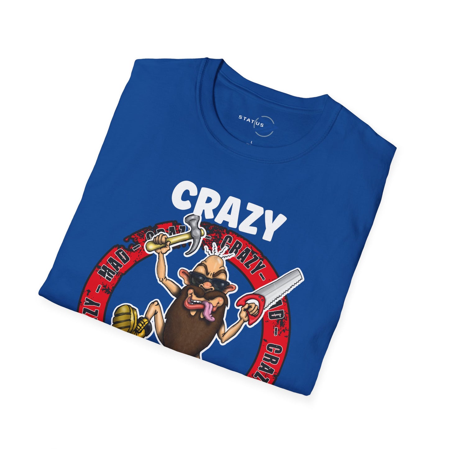 Crazy Carpenter T-Shirt — Funny Tool Mascot Tee for Woodworkers & Tradespeople