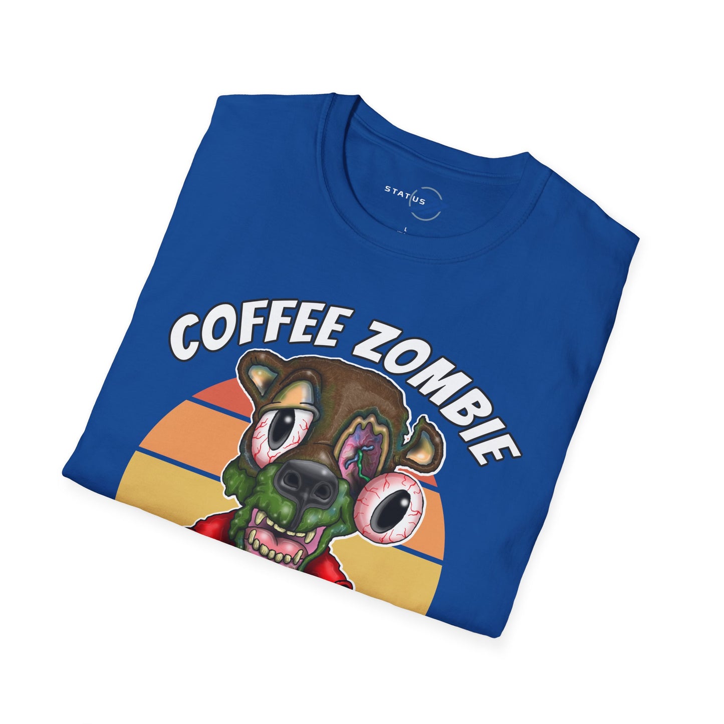 Coffee Zombie Bear T-Shirt — Retro Sunrise Coffee Lover Tee