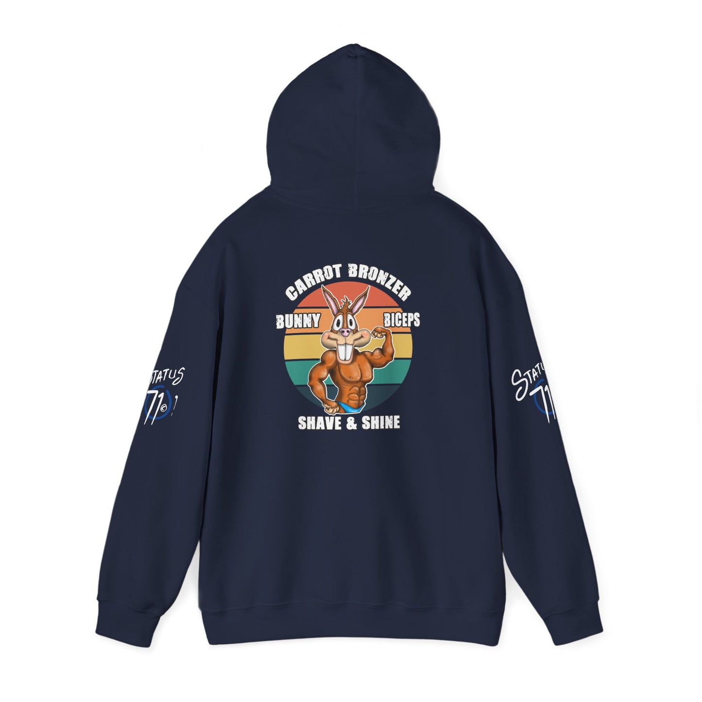 Funny 'Gym Bunny' Hoodie — Bunny Biceps & Carrot Bronzer Design