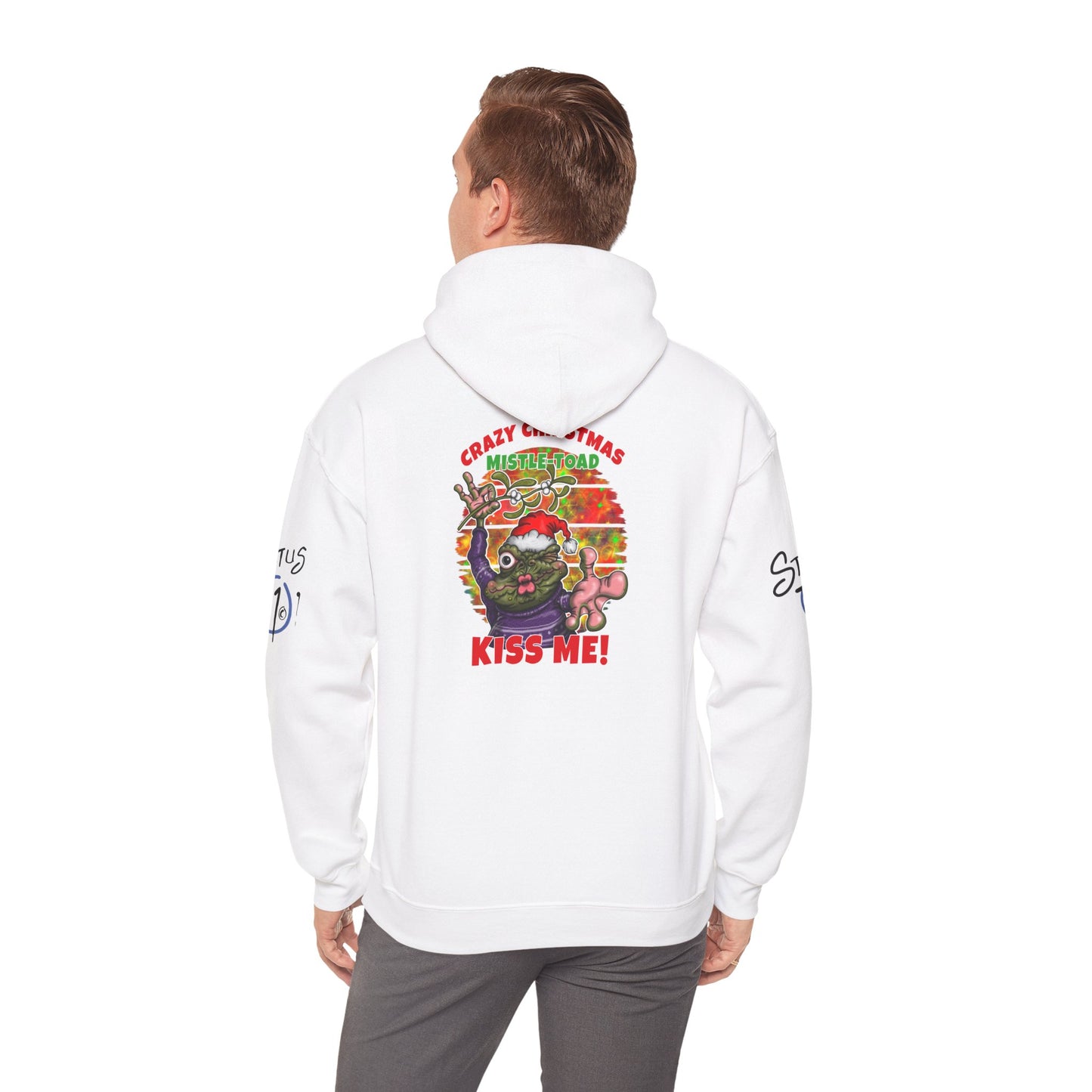 Christmas Mistle-toad Hoodie — “Kiss Me” mistletoe humor Funny Holiday Pullover