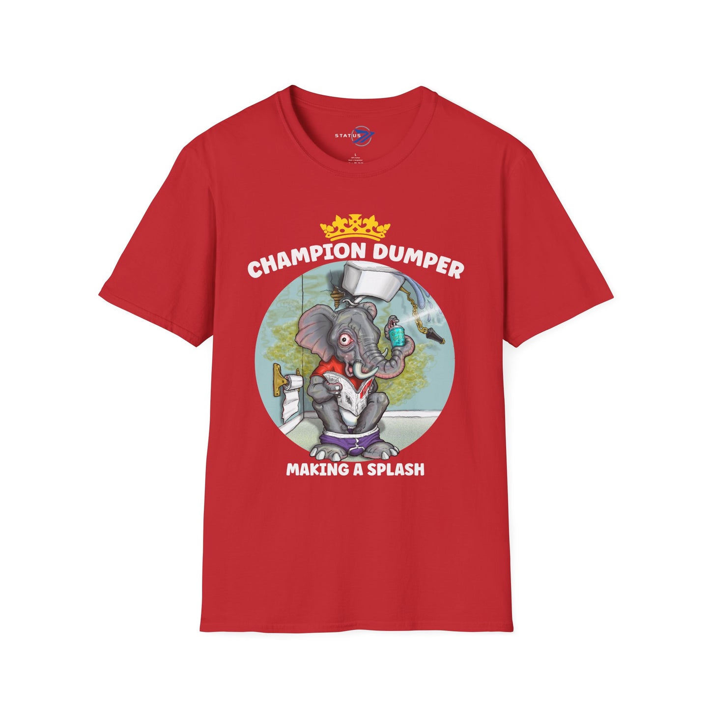 Champion Dumper T-Shirt — Funny Novelty Elephant 'Making a Splash' Tee