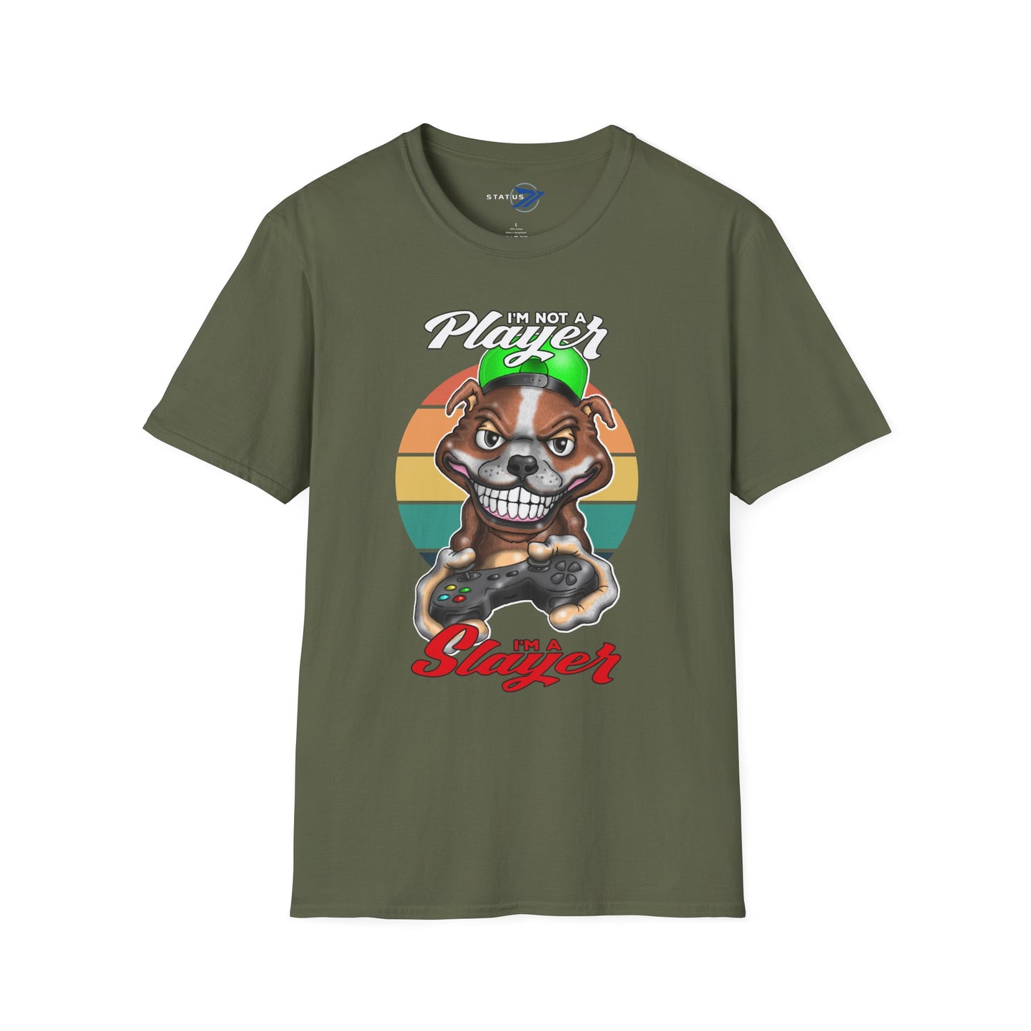 I'm Not A Player I'm A Slayer T-Shirt — Gamer Retro Pit Bull Graphic Tee