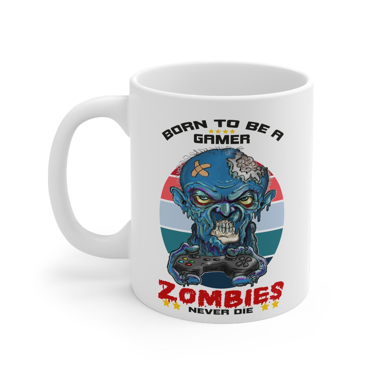 Gamer Mug — "Born to Be a Gamer, Zombies Never Die" Ceramic Coffee Cup
