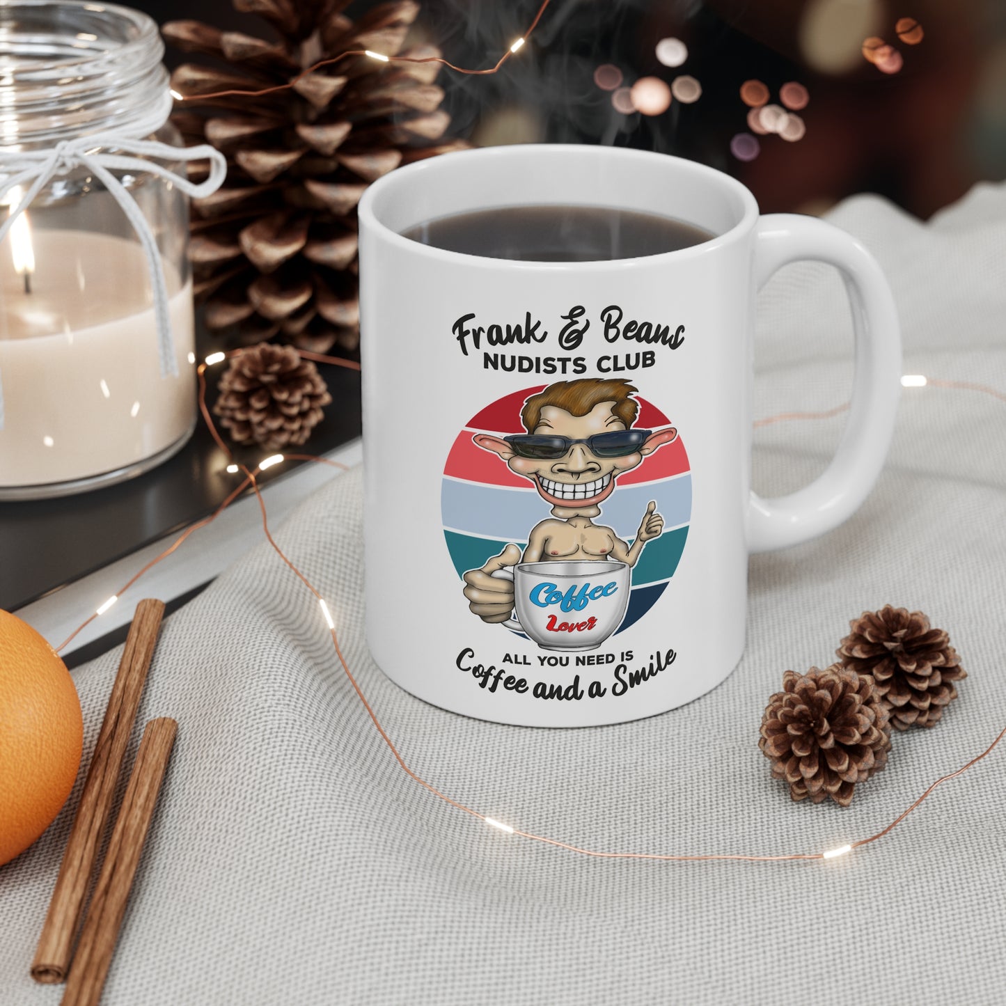 Coffee Mug — "Frank & Beans Nudists Club" Funny Retro Coffee Lover Gift