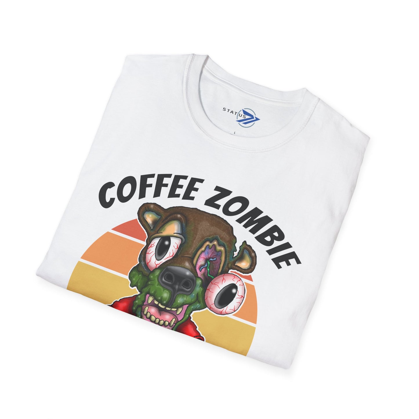 Coffee Zombie Bear T-Shirt — Retro Sunrise Coffee Lover Tee