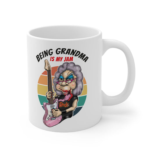 Being Grandma Is My Jam Mug — Funny Rocker Grandma Coffee Cup (11oz)