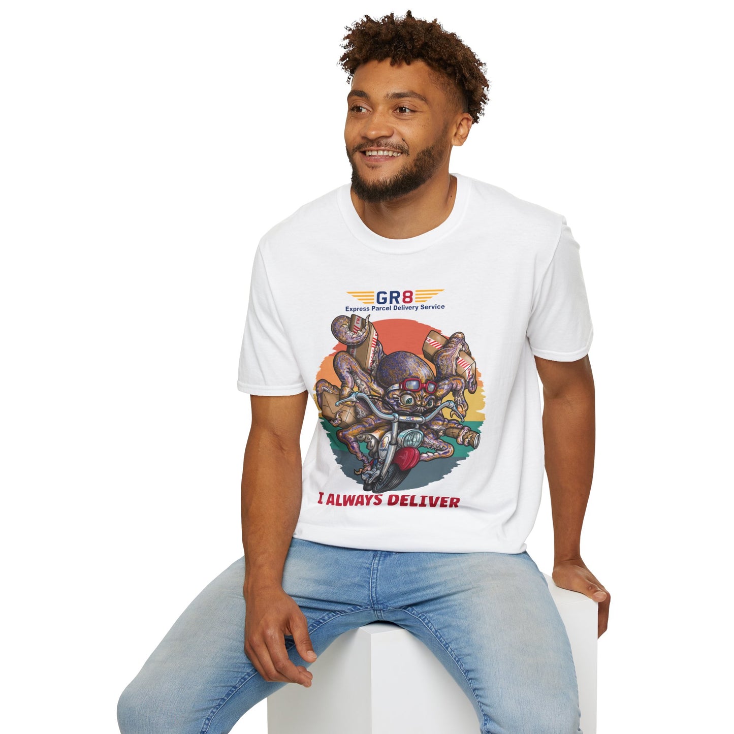 Delivery Octopus T-Shirt — "GR8 Express Parcel Delivery Service" Graphic Tee