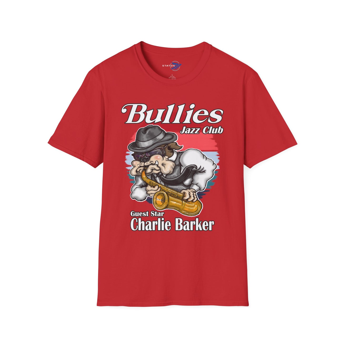 Bullies Jazz Club T-Shirt — "Guest Star Charlie Barker" Vintage Bull Dog Sax Player Tee