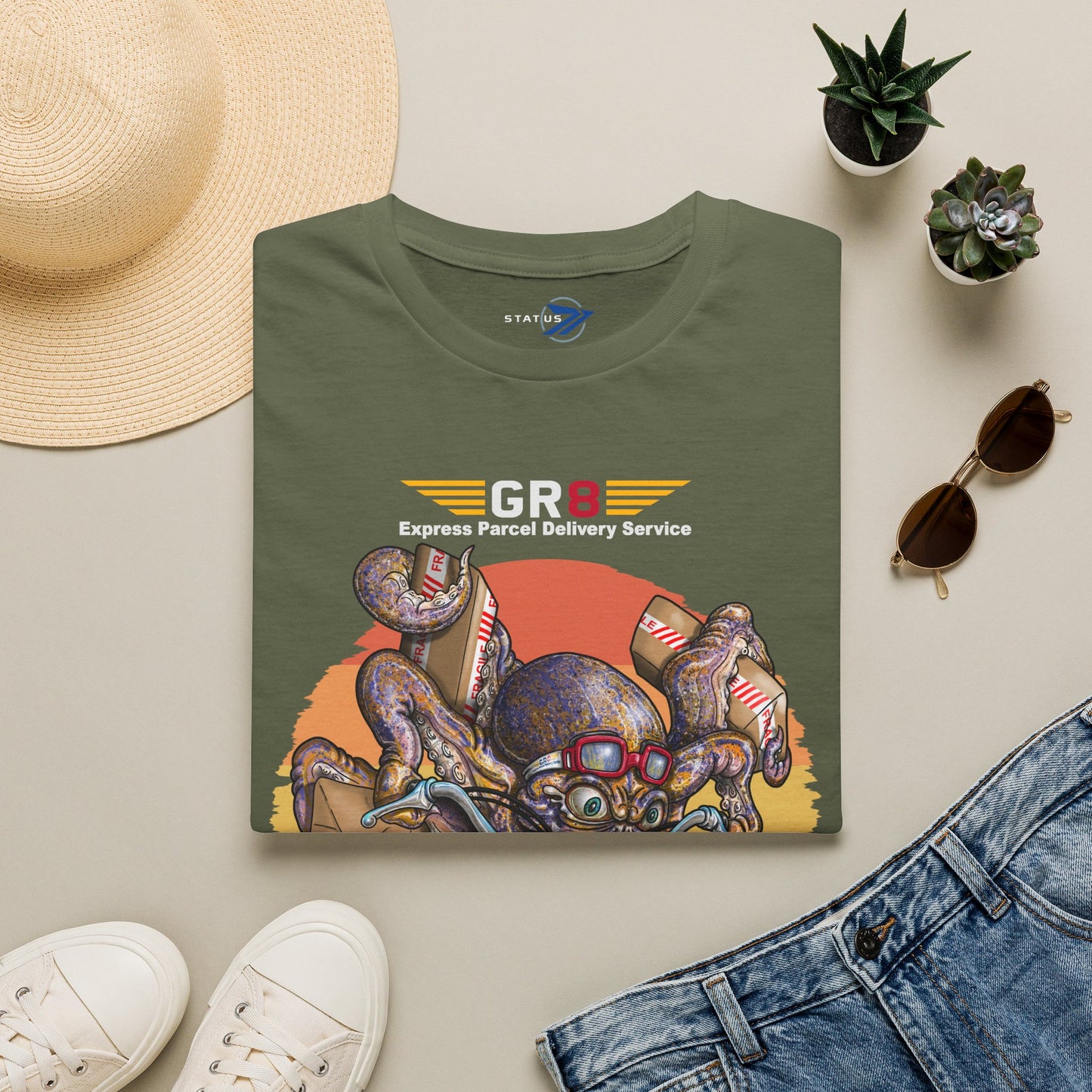 Delivery Octopus T-Shirt — "GR8 Express Parcel Delivery Service" Graphic Tee