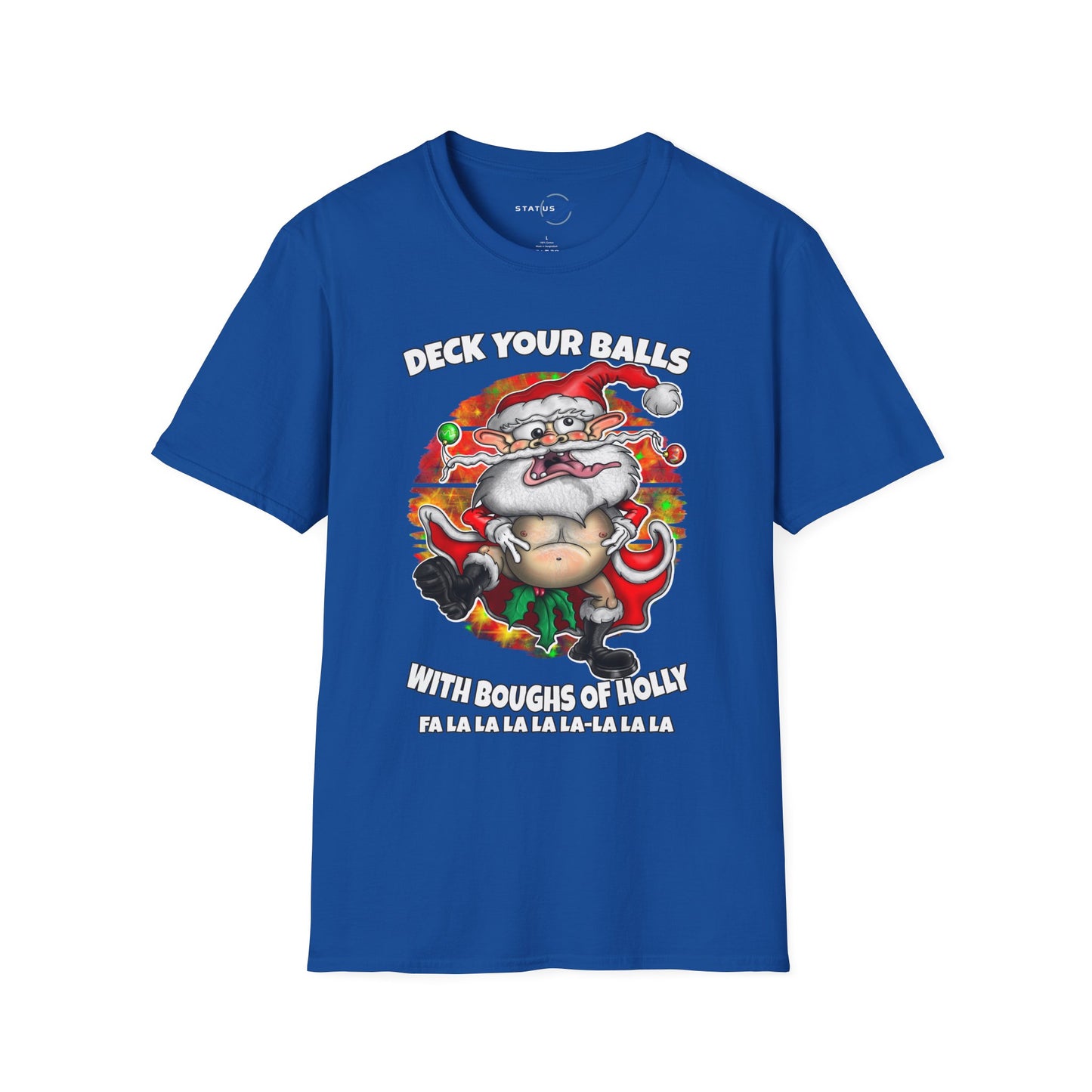 Funny Santa Christmas T-Shirt — "Deck Your Balls with Boughs of Holly" Holiday Tee